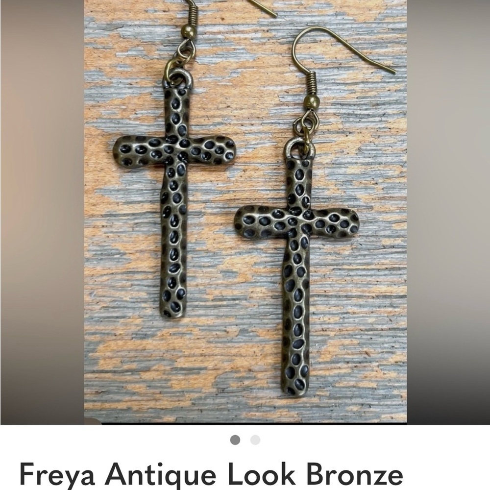 Freya Antique Look Bronze Cross Earrings
